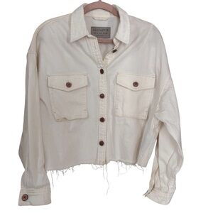 AllSaints Sol White Denim Shirt Jacket Raw Hem Shacket Sz 6